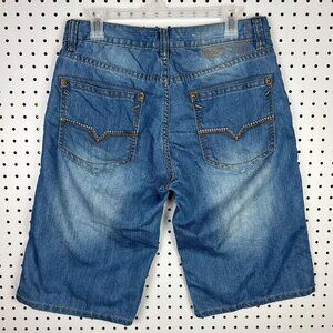 Request Jeans Grunge Baggy Jean Shorts‎ Sz 32 Blue Wash Jorts Wide Leg Skate Y2K
